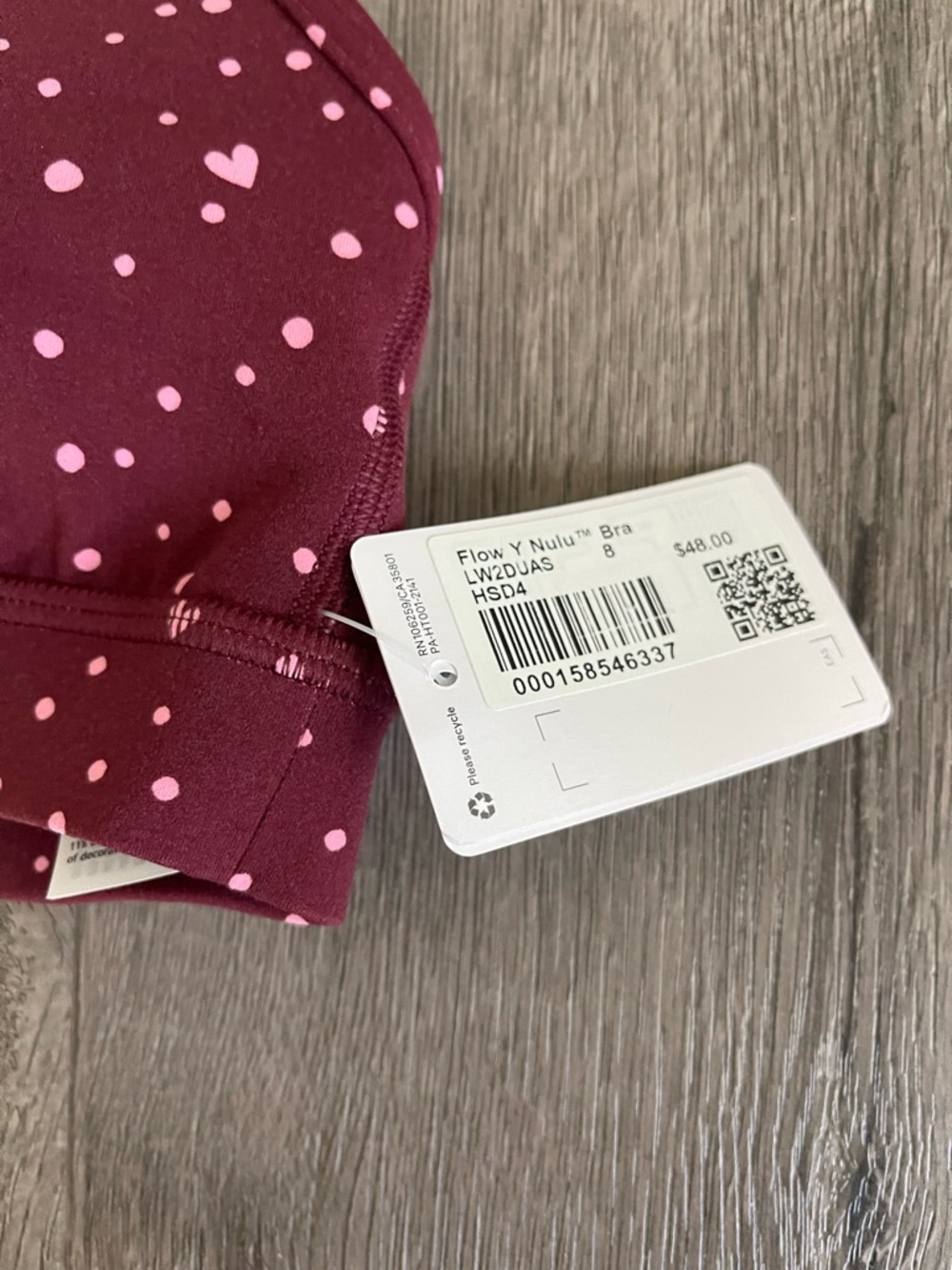 NWT lululemon Flow Y Bra Nulu Heart Scatter Dot Print Candy Cloud Burgundy Bay 8 - Picture 3 of 6